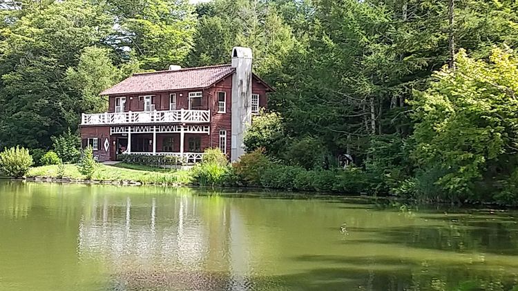 真紀とすずめと別府司と家森諭高が記念写真を撮った湖畔